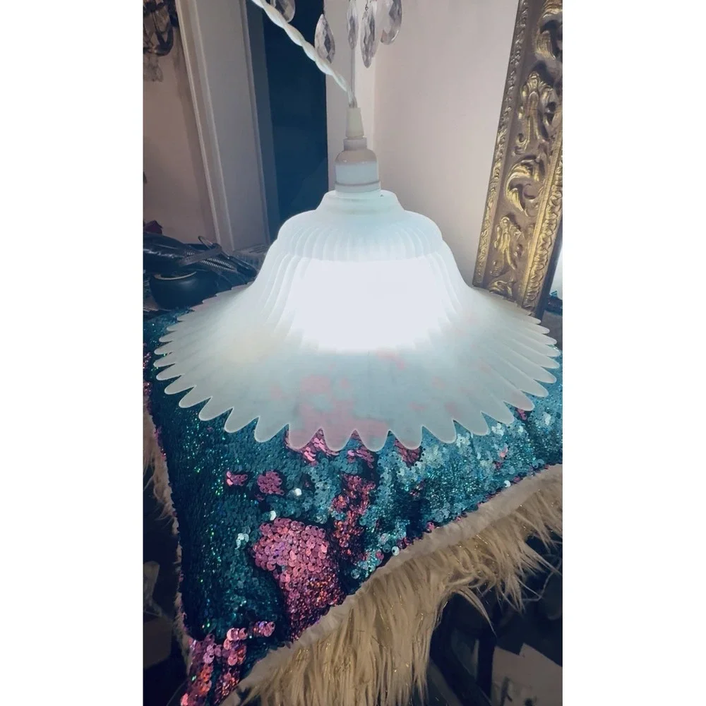 Art Deco Vtg Frosted Star Burst Flower Petals Ceiling Fixture Light Shade Only